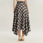 Plaid Midi Skirt with Handkerchief Hem and High Waist Flared Silhouette