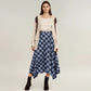 Plaid Midi Skirt with Handkerchief Hem and High Waist Flared Silhouette