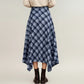 Plaid Midi Skirt with Handkerchief Hem and High Waist Flared Silhouette
