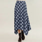 Plaid Midi Skirt with Handkerchief Hem and High Waist Flared Silhouette