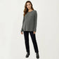 Maternity Long Sleeve Ribbed Knit Top with Crew Neck Side Button Detail