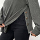 Maternity Long Sleeve Ribbed Knit Top with Crew Neck Side Button Detail