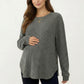 Maternity Long Sleeve Ribbed Knit Top with Crew Neck Side Button Detail