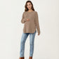 Maternity Long Sleeve Ribbed Knit Top with Crew Neck Side Button Detail