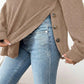 Maternity Long Sleeve Ribbed Knit Top with Crew Neck Side Button Detail