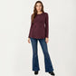 Maternity Long Sleeve Ribbed Knit Top with Crew Neck and Empire Waist
