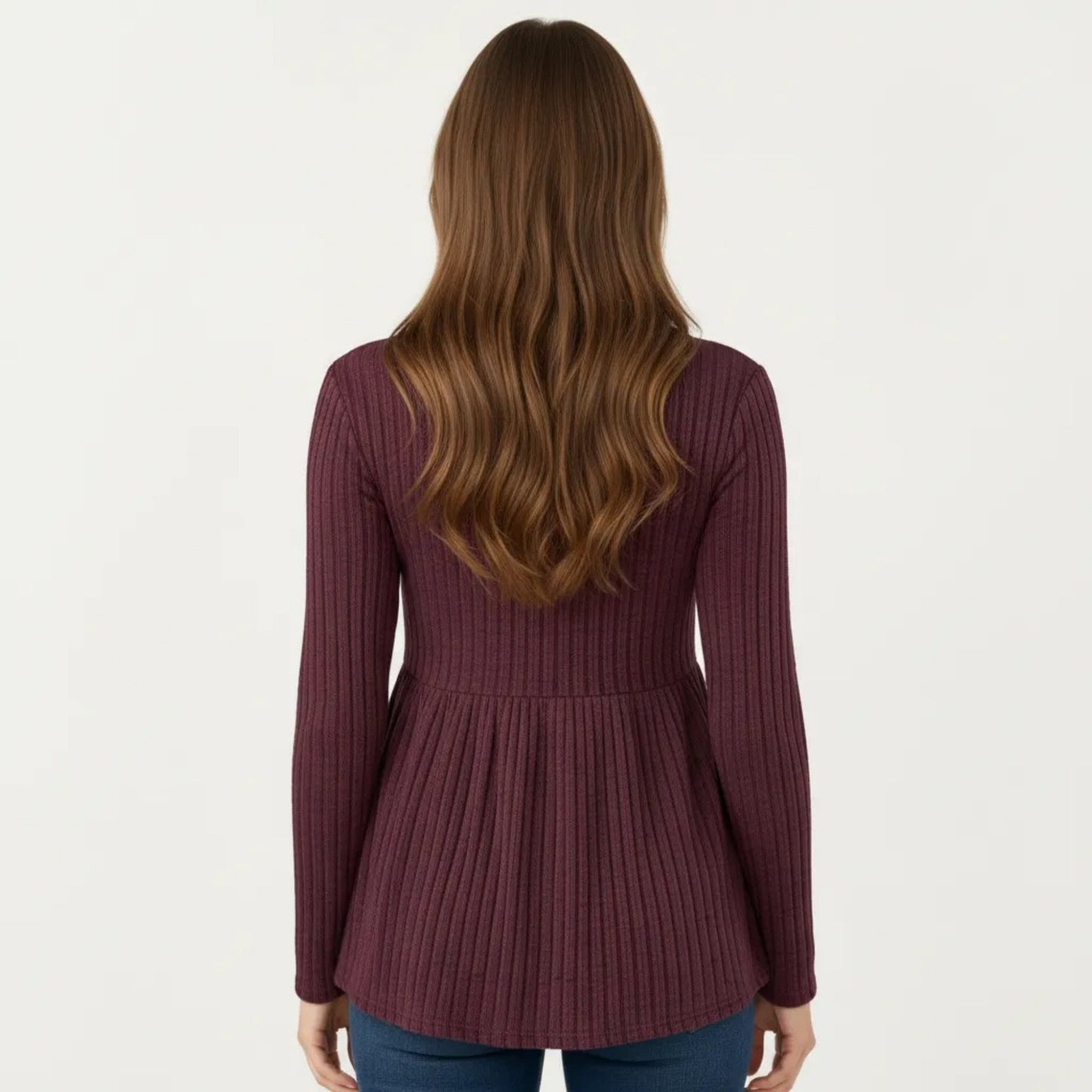 Maternity Long Sleeve Ribbed Knit Top with Crew Neck and Empire Waist