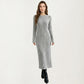 Long Sleeve Ribbed Knit Maxi Dress with Crew Neck and Body Skimming Silhouette