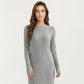 Long Sleeve Ribbed Knit Maxi Dress with Crew Neck and Body Skimming Silhouette