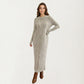 Long Sleeve Ribbed Knit Maxi Dress with Crew Neck and Body Skimming Silhouette