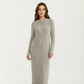 Long Sleeve Ribbed Knit Maxi Dress with Crew Neck and Body Skimming Silhouette
