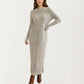 Long Sleeve Ribbed Knit Maxi Dress with Crew Neck and Body Skimming Silhouette