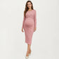 Ribbed Knit Long Sleeve Midi Maternity Dress with Twist Front Detail and Bodycon Silhouette