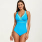 One Piece Swimsuit with Deep V Neck Contrast Trim and Sculpted Waist Design