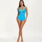 One Piece Swimsuit with Deep V Neck Contrast Trim and Sculpted Waist Design