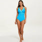 One Piece Swimsuit with Deep V Neck Contrast Trim and Sculpted Waist Design