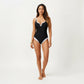 One Piece Swimsuit with Notched Scoop Neck Contrast Trim and Contoured Fit