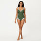 One Piece Swimsuit with Notched Scoop Neck Contrast Trim and Contoured Fit