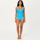 One Piece Swimsuit with Notched Scoop Neck Contrast Trim and Contoured Fit