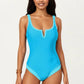 One Piece Swimsuit with Notched Scoop Neck Contrast Trim and Contoured Fit