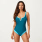 One Piece Swimsuit with Notched Scoop Neck Contrast Trim and Contoured Fit