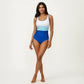 One Piece Swimsuit with Contrast Trim Scoop Neck and Ruched Waist