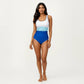 One Piece Swimsuit with Contrast Trim Scoop Neck and Ruched Waist