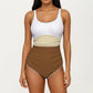 One Piece Swimsuit with Contrast Trim Scoop Neck and Ruched Waist