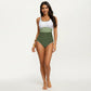 One Piece Swimsuit with Contrast Trim Scoop Neck and Ruched Waist