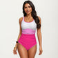 One Piece Swimsuit with Contrast Trim Scoop Neck and Ruched Waist