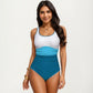 One Piece Swimsuit with Contrast Trim Scoop Neck and Ruched Waist