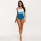 One Piece Swimsuit with Contrast Trim Scoop Neck and Ruched Waist