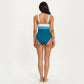 One Piece Swimsuit with Contrast Trim Scoop Neck and Ruched Waist