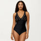 One Piece Swimsuit with V Neck Laser Cut Detail and Contoured Fit