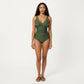 One Piece Swimsuit with V Neck Laser Cut Detail and Contoured Fit