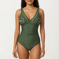 One Piece Swimsuit with V Neck Laser Cut Detail and Contoured Fit