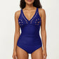 One Piece Swimsuit with V Neck Laser Cut Detail and Contoured Fit