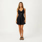 One Piece Swim Dress with V Neck Twist Front Cutout and Flared Skirt