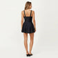 One Piece Swim Dress with V Neck Twist Front Cutout and Flared Skirt