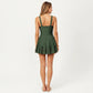 One Piece Swim Dress with V Neck Twist Front Cutout and Flared Skirt