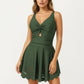 One Piece Swim Dress with V Neck Twist Front Cutout and Flared Skirt