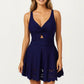 One Piece Swim Dress with V Neck Twist Front Cutout and Flared Skirt