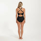 One Piece Swimsuit with Halter Neckline Twist Front Cutout and Ruched Waist
