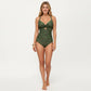 One Piece Swimsuit with Halter Neckline Twist Front Cutout and Ruched Waist