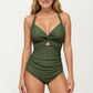 One Piece Swimsuit with Halter Neckline Twist Front Cutout and Ruched Waist