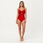 One Piece Swimsuit with Halter Neckline Twist Front Cutout and Ruched Waist