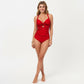 One Piece Swimsuit with Halter Neckline Twist Front Cutout and Ruched Waist