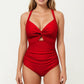 One Piece Swimsuit with Halter Neckline Twist Front Cutout and Ruched Waist