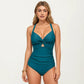 One Piece Swimsuit with Halter Neckline Twist Front Cutout and Ruched Waist