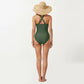 One Piece Swimsuit with Halter Neckline Ruched Front and Laser Cut Detail